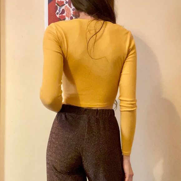 Ribbed Mustard Long Sleeve Crop - Picture 2 of 8